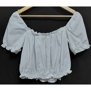 DIZZY GAL Cotton Off-Shoulder Top White Solid Knit Short Sleeve Women Size M